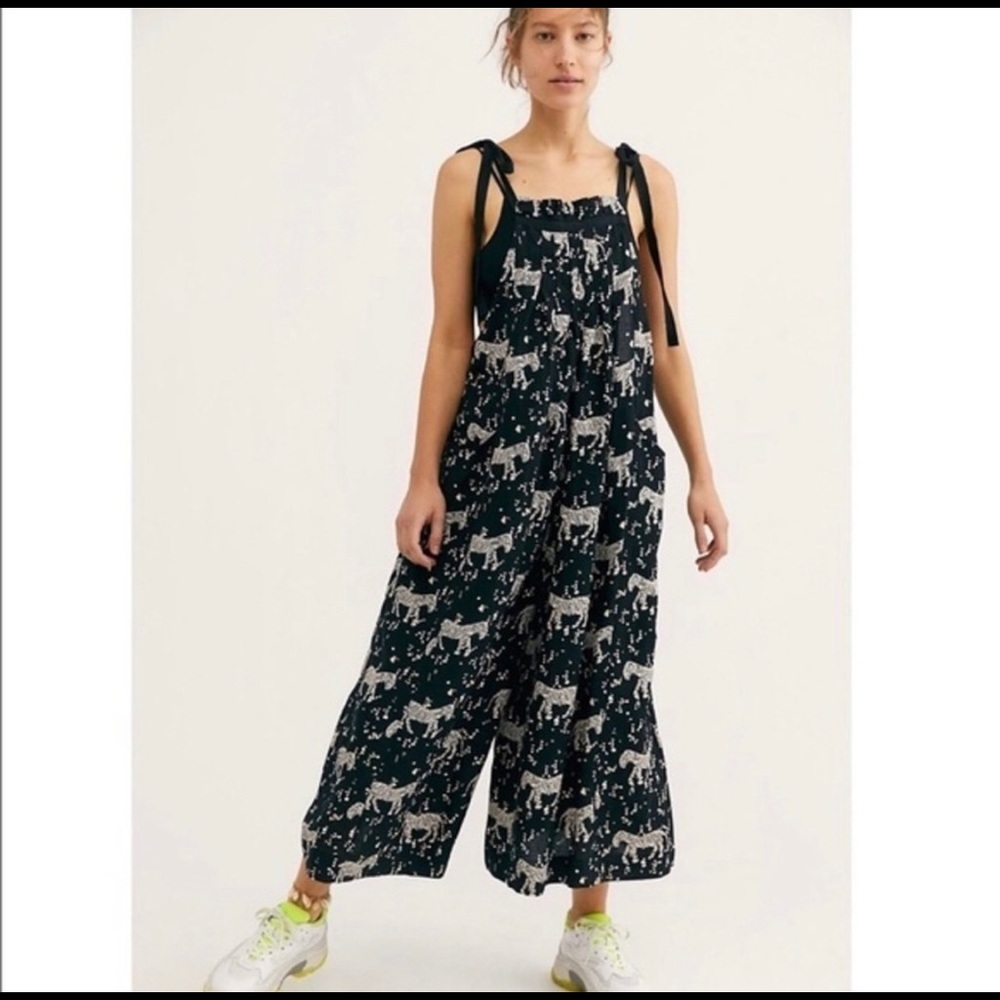 Free People Zebra Print Linen Jumpsuit